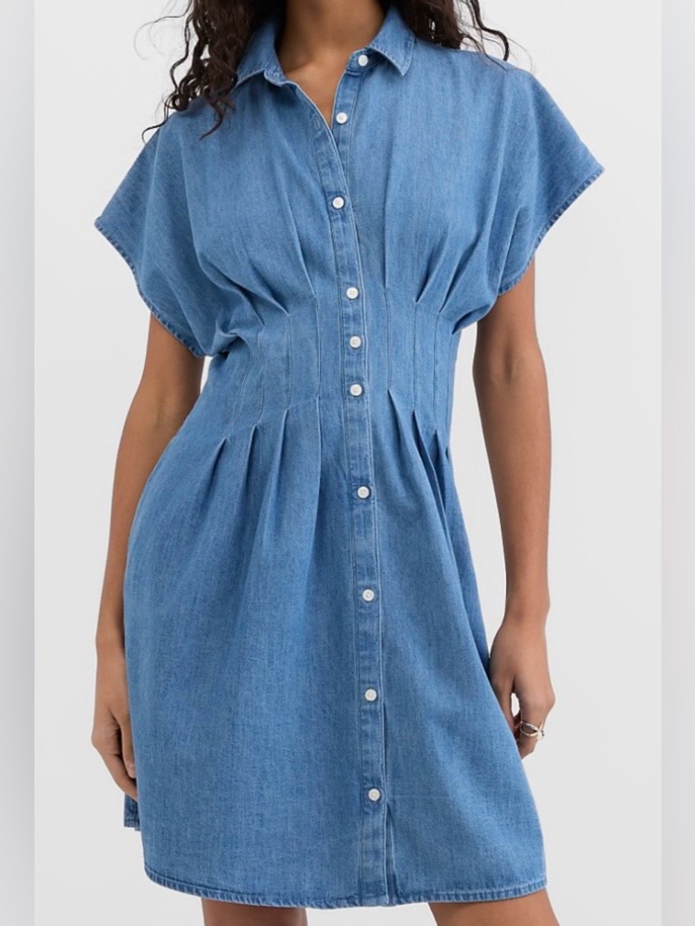 LOFT Chambray Pleated Mini Pocket Shirtdress